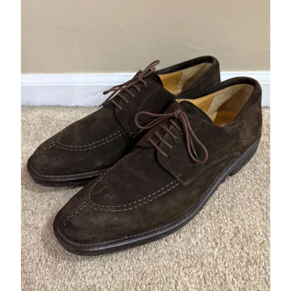 Mezlan Mens 10 Brown Suede Leather Split Toe Derby Oxford Dress Shoes Made Spain